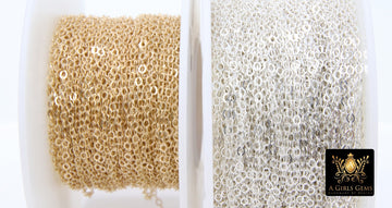 925 Sterling Sliver Hammered Cable Chains, 2.4 mm 14 K Gold Filled CH #728, Dainty Chain CH #836, Unfinished By The Foot
